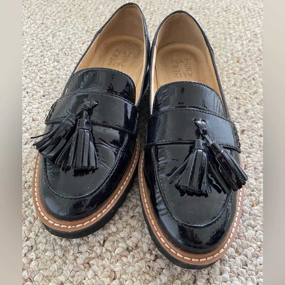 Black leather loafers by Naturalizer